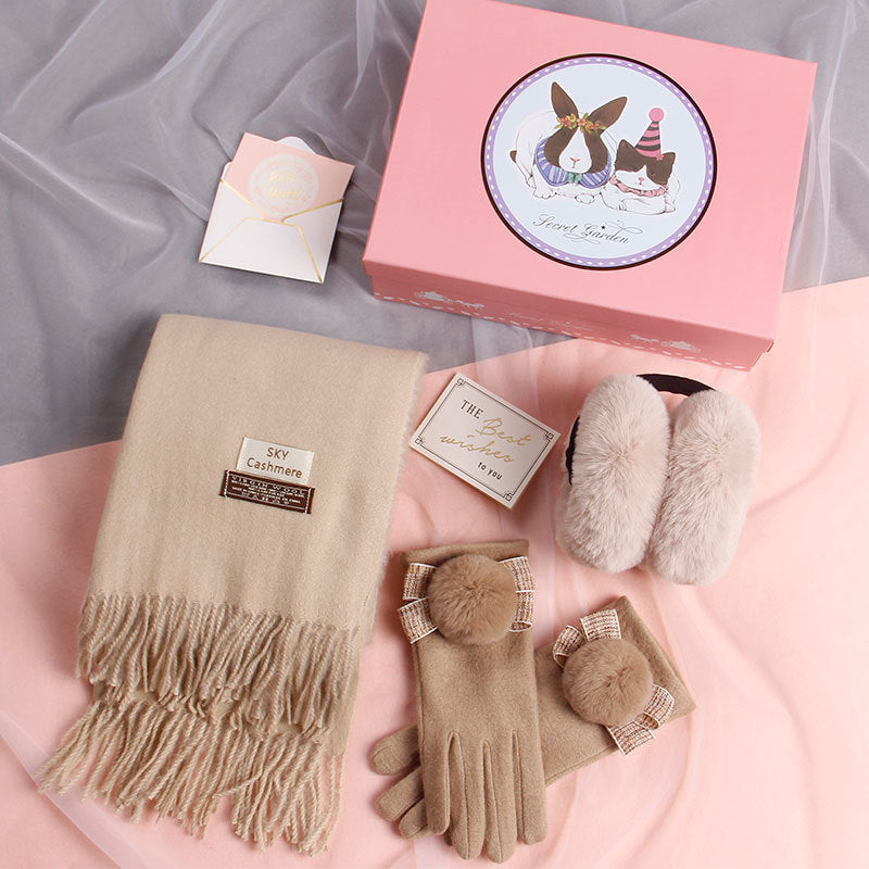 Autumn And Winter Scarf Gloves Women Two-Piece Gift Box