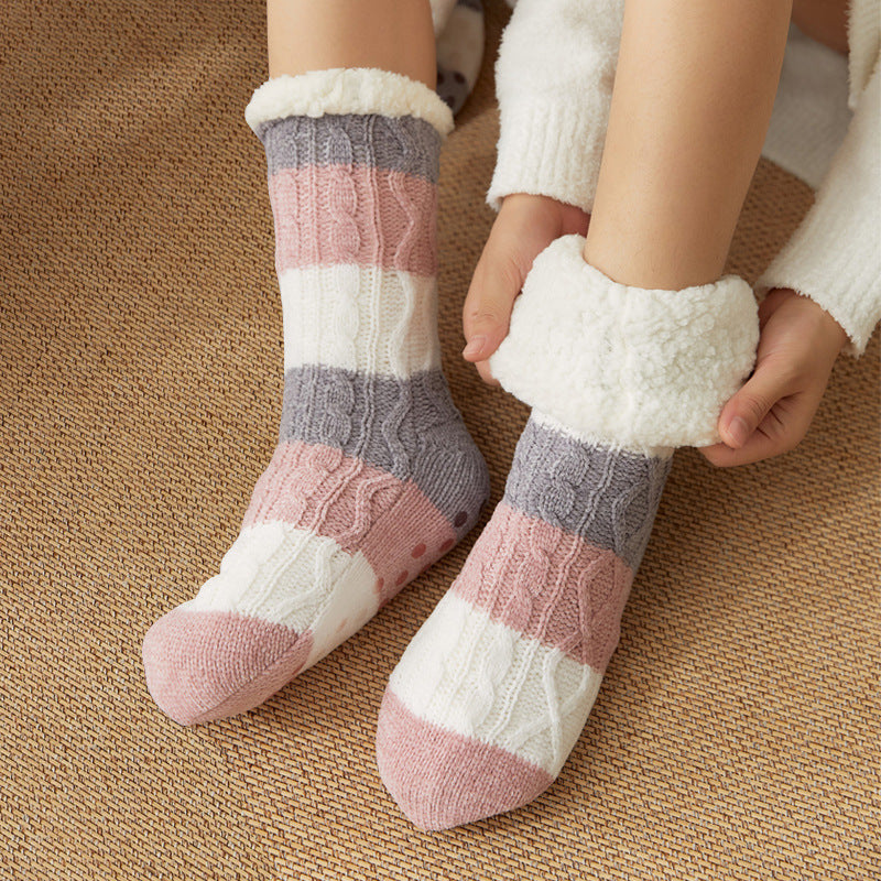 Fleece Winter Socks with Anti Slip Sole