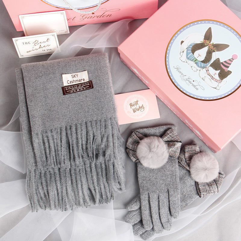 Autumn And Winter Scarf Gloves Women Two-Piece Gift Box