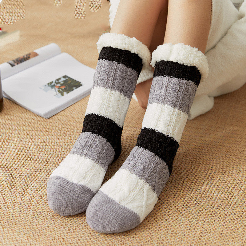 Fleece Winter Socks with Anti Slip Sole