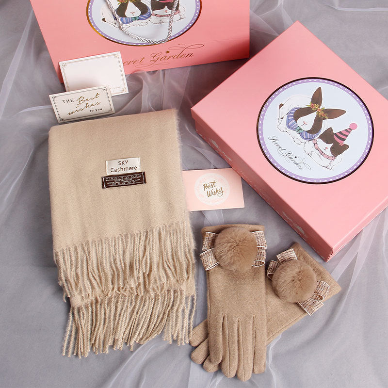 Autumn And Winter Scarf Gloves Women Two-Piece Gift Box