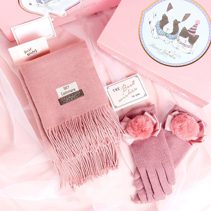 Autumn And Winter Scarf Gloves Women Two-Piece Gift Box
