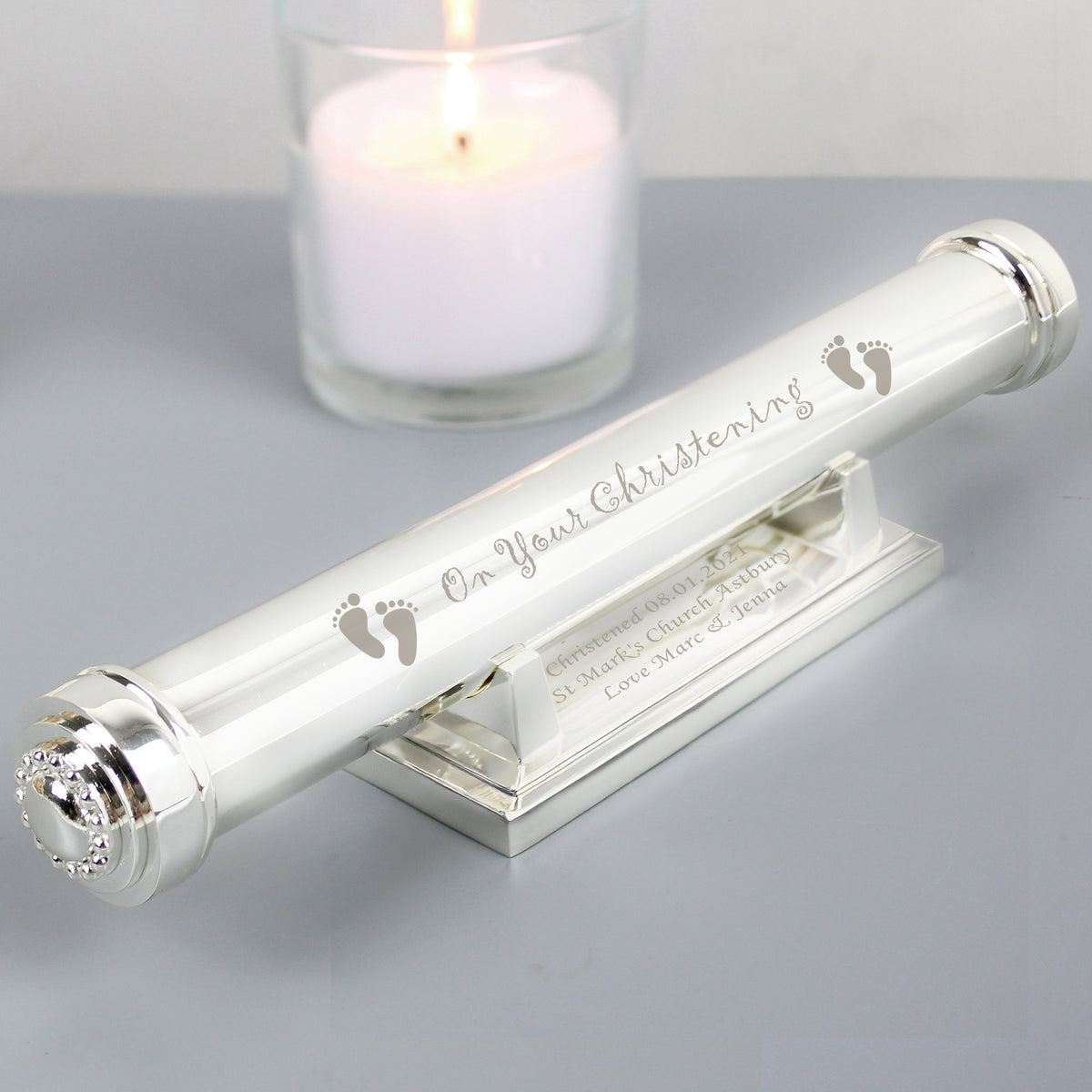 Personalised Christening Silver Plated Certificate Holder