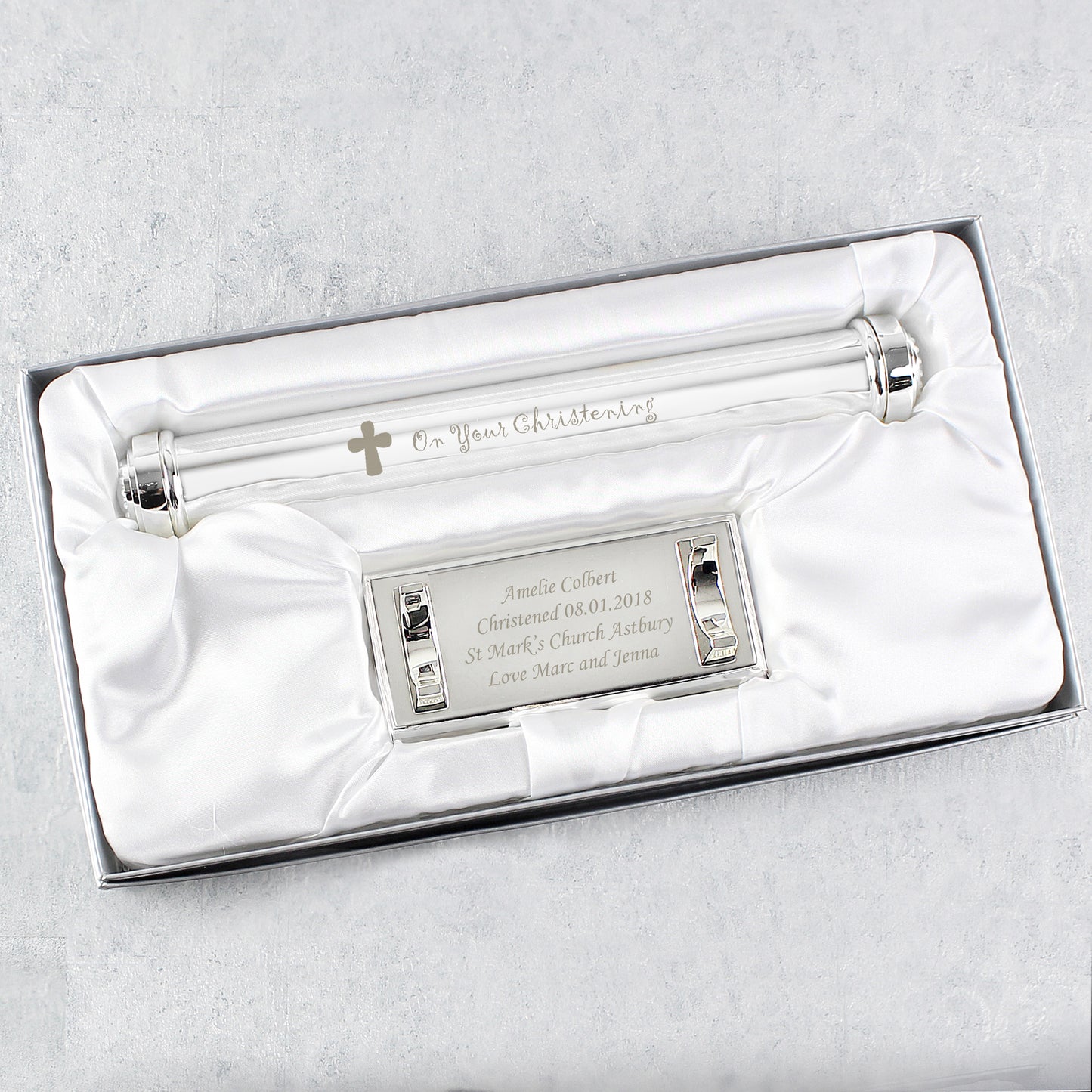 Personalised Christening Cross Silver Plated Certificate Holder
