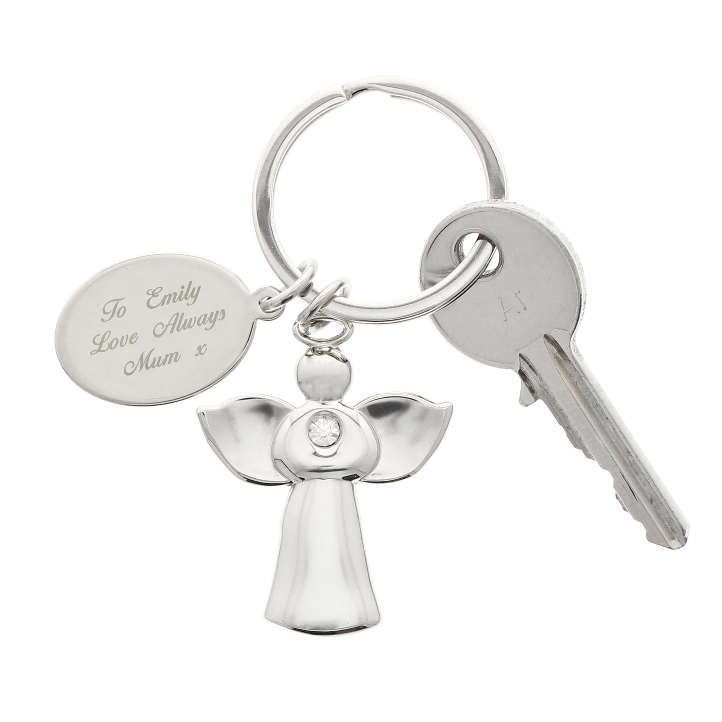 Personalised Silver Plated Angel Keyring