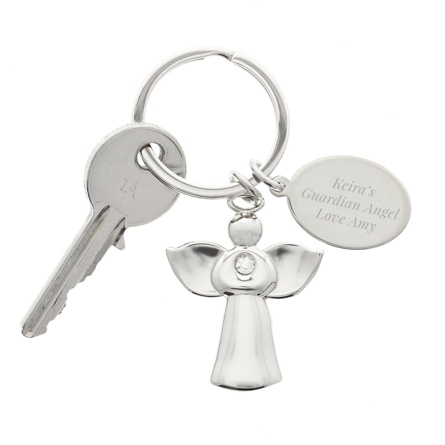 Personalised Silver Plated Guardin Angel Keyring