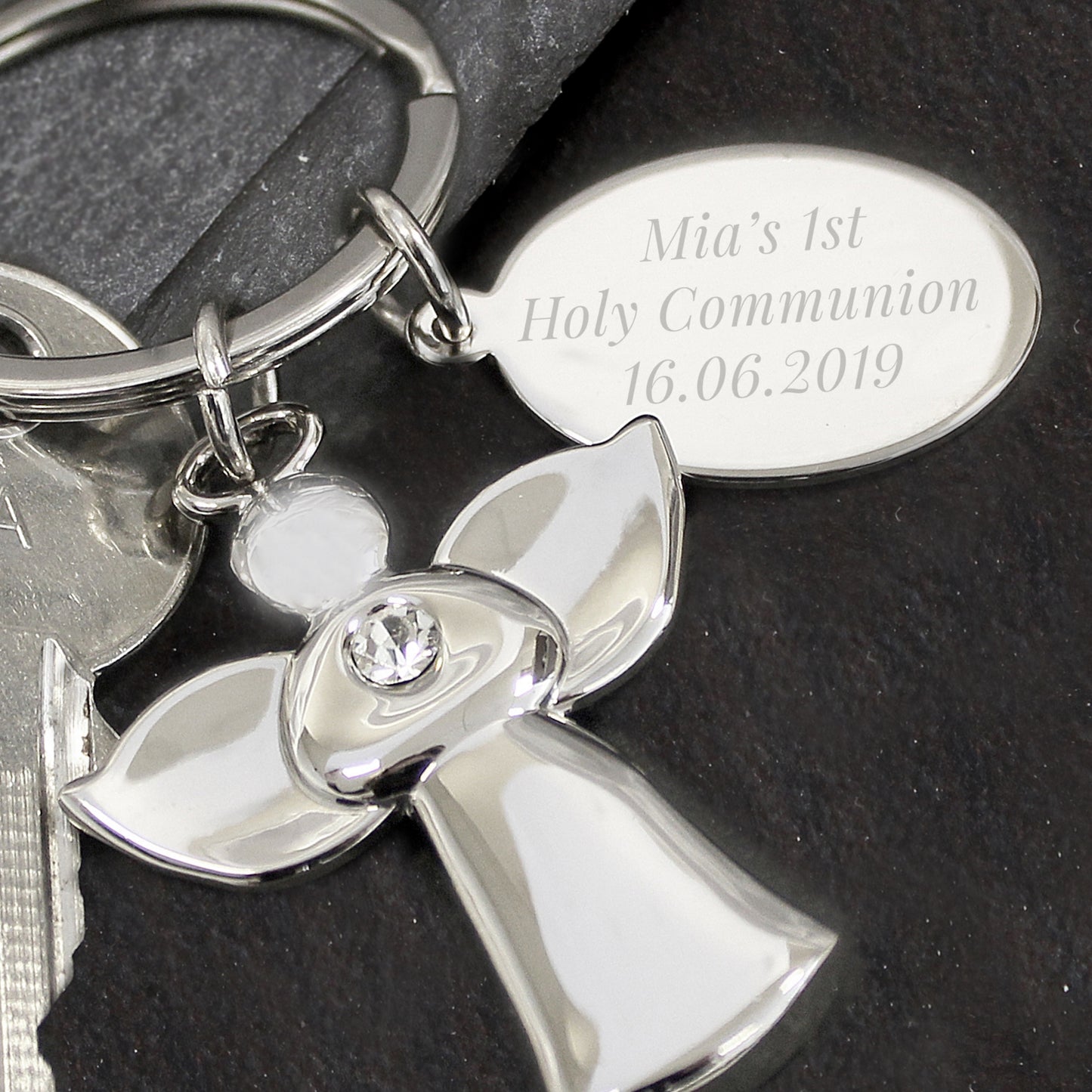 Personalised Silver Plated Guardin Angel Keyring