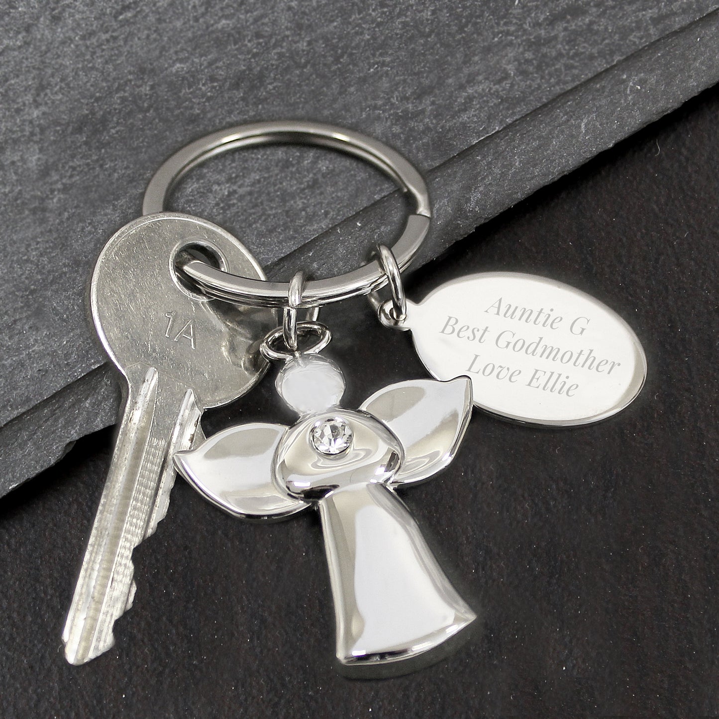 Personalised Silver Plated Guardin Angel Keyring