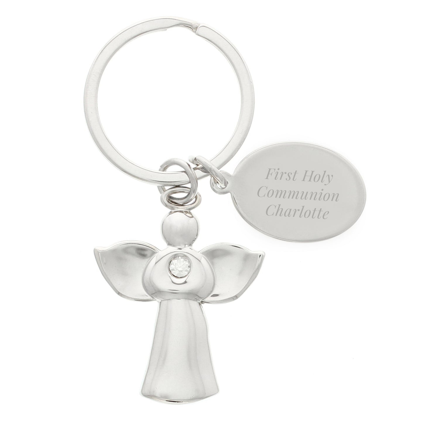 Personalised Silver Plated Guardin Angel Keyring