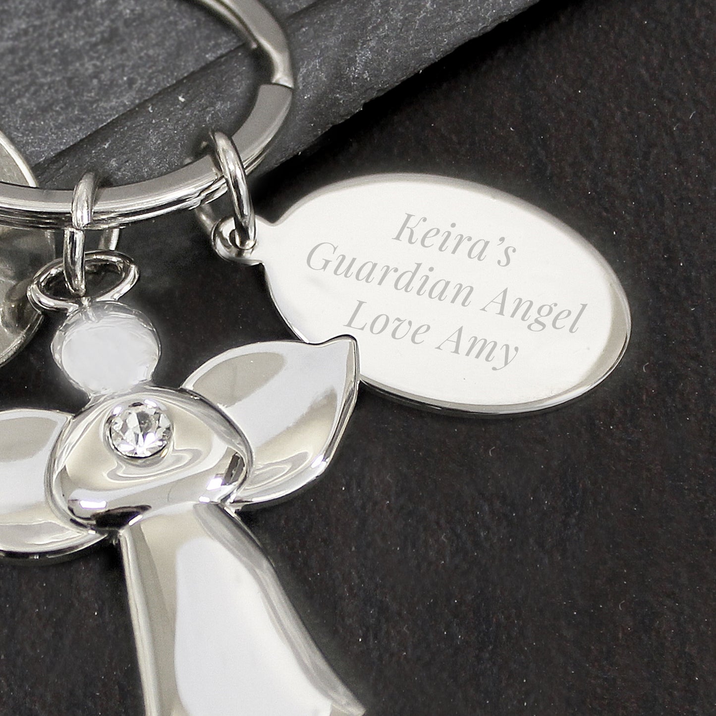Personalised Silver Plated Guardin Angel Keyring