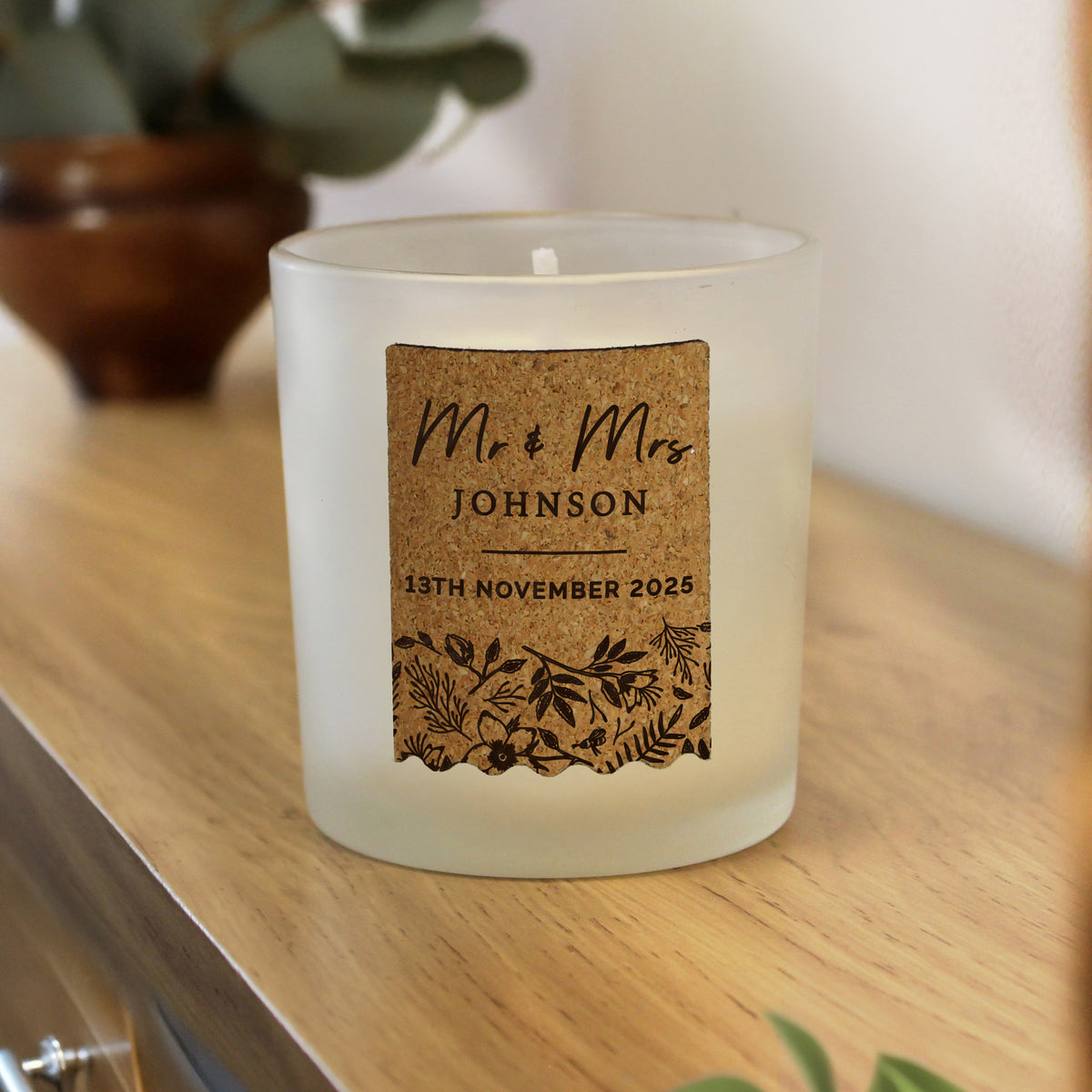 Personalised Wedding Cork Label Candle Jar