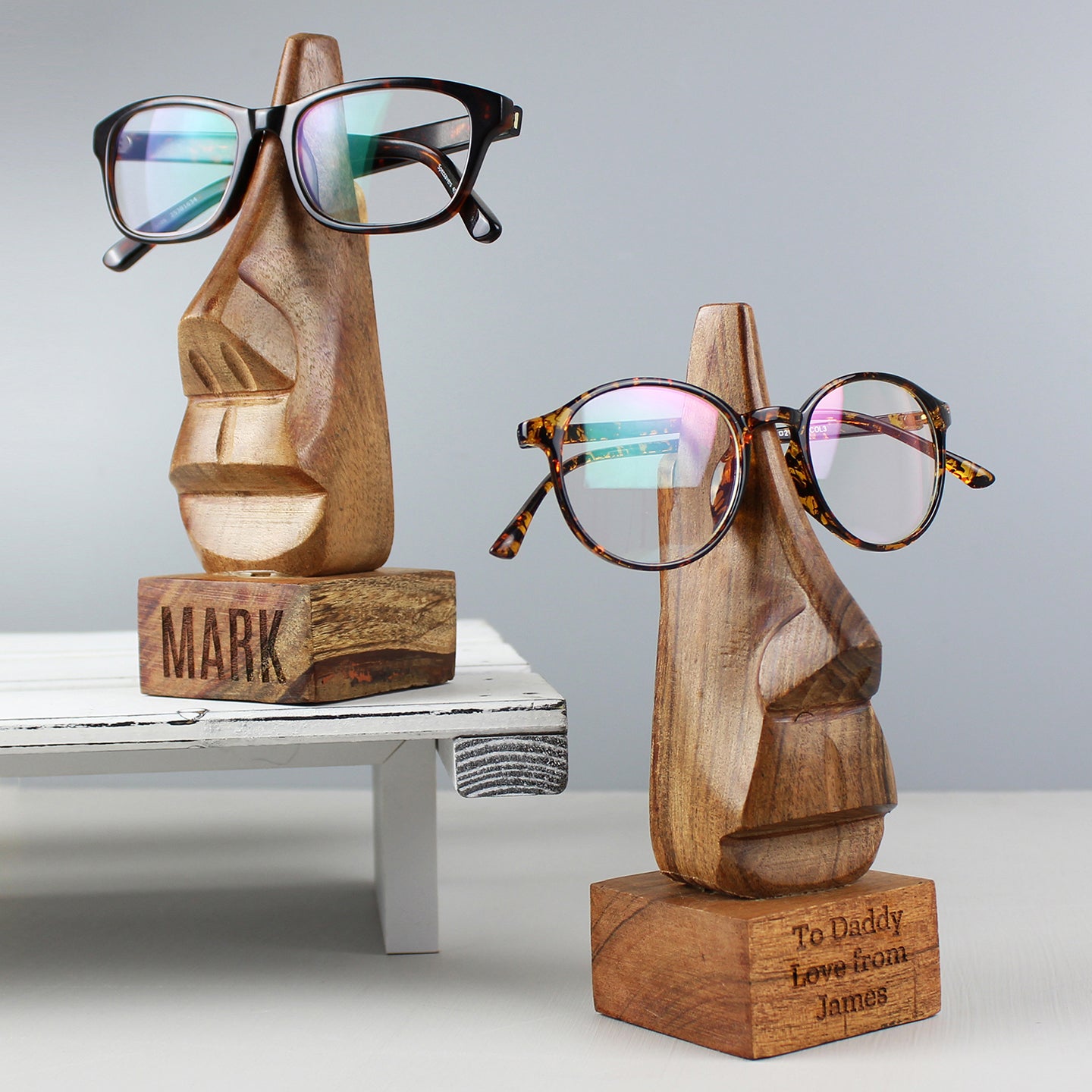 Personalised Name Only Wooden Nose-Shaped Glasses Holder