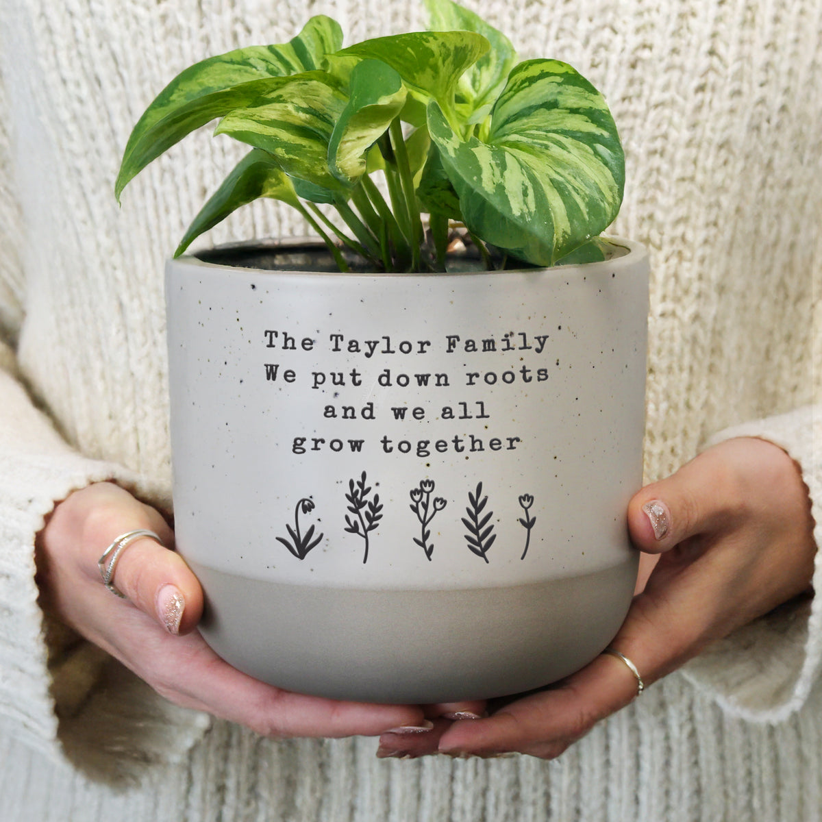 Personalised Floral Flecked Plant Pot