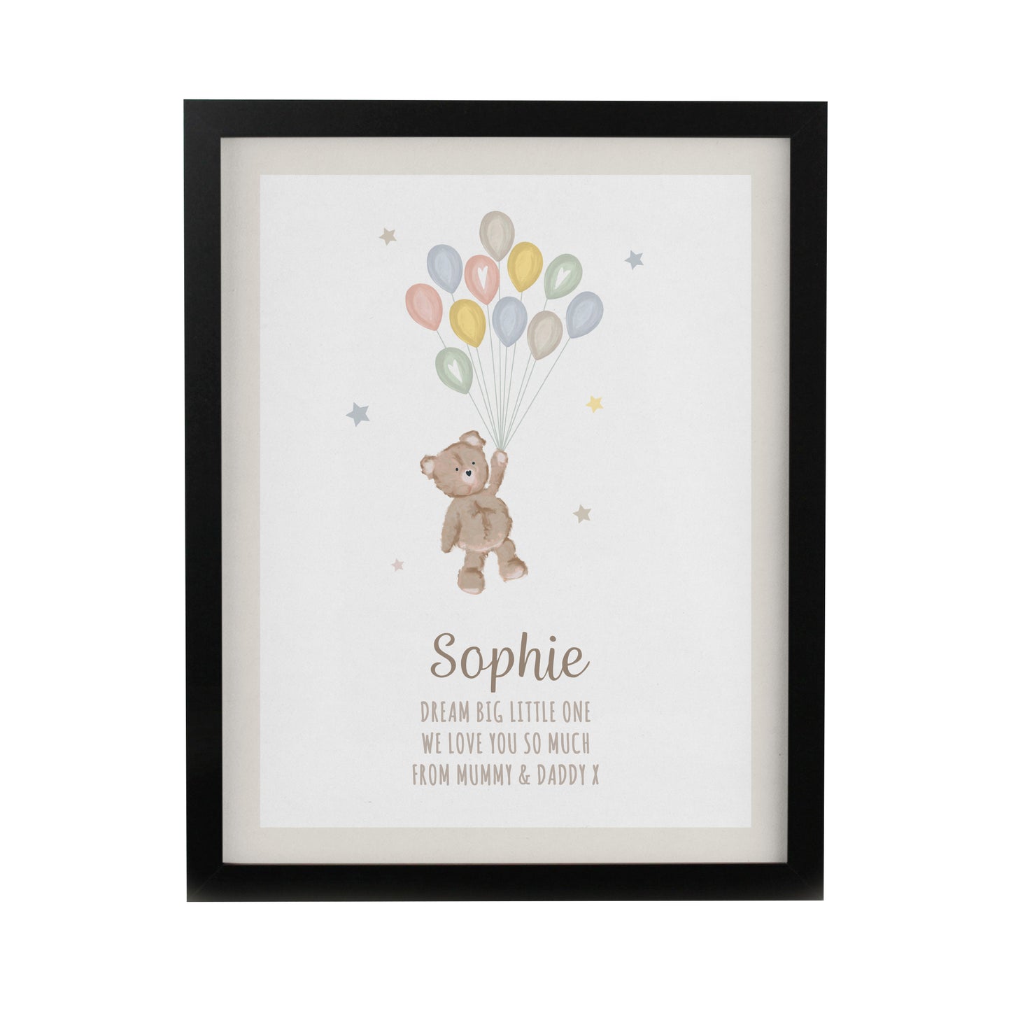 Personalised Teddy Balloon Black Poster Frame