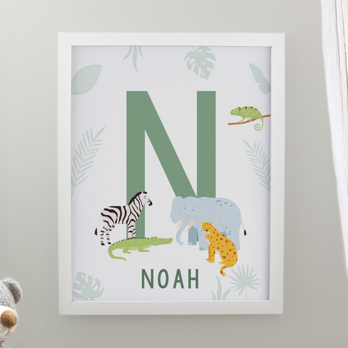 Personalised Animal Initial White Poster Frame