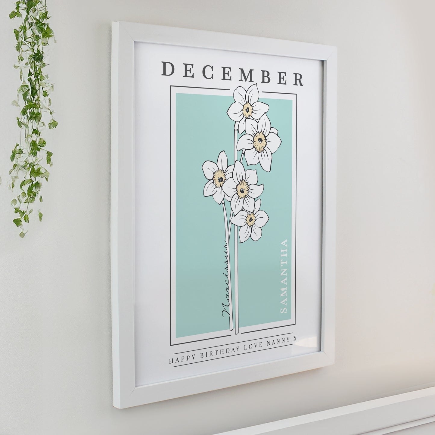 Personalised Birth Flower White Poster Frame