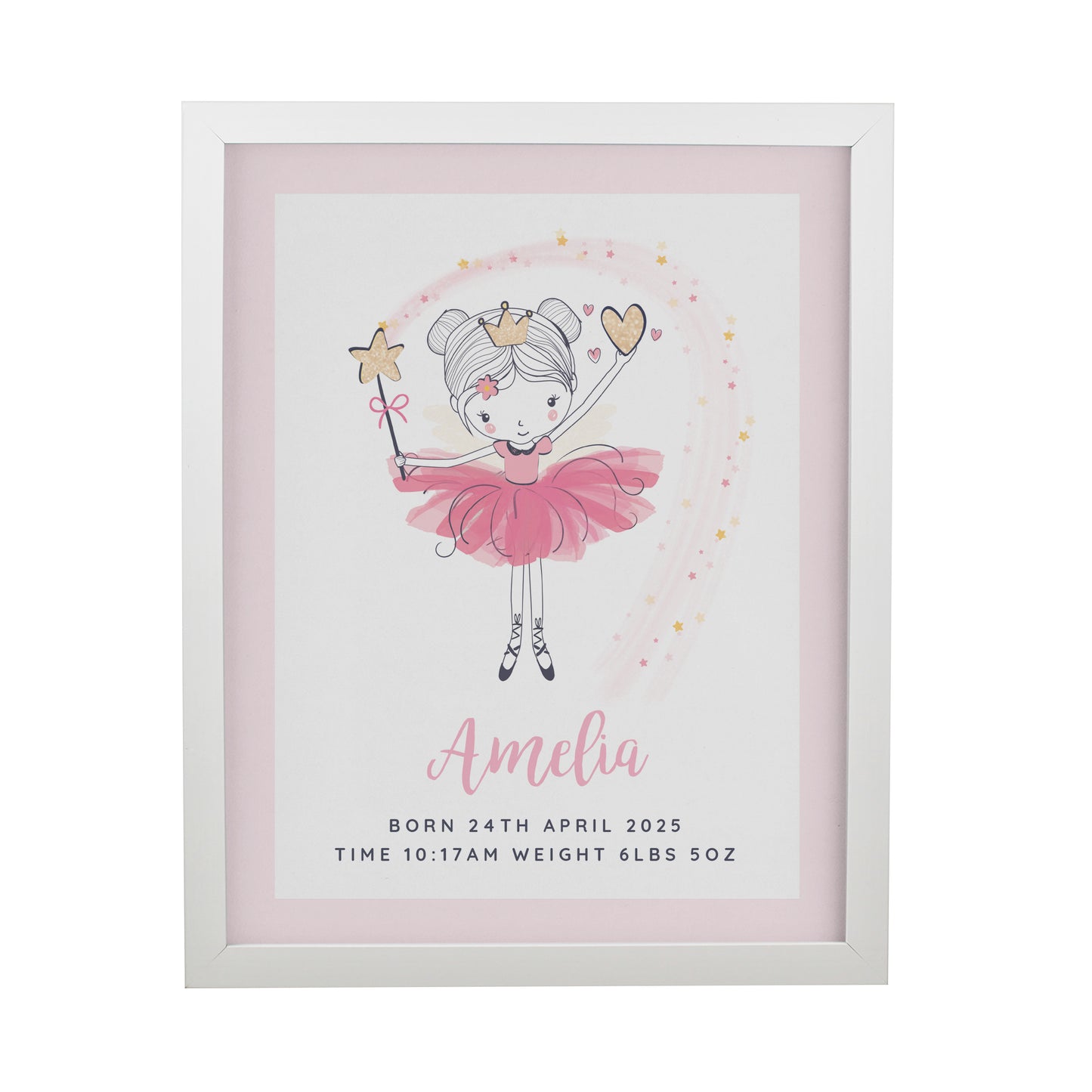 Personalised Princess Ballerina White Poster Frame