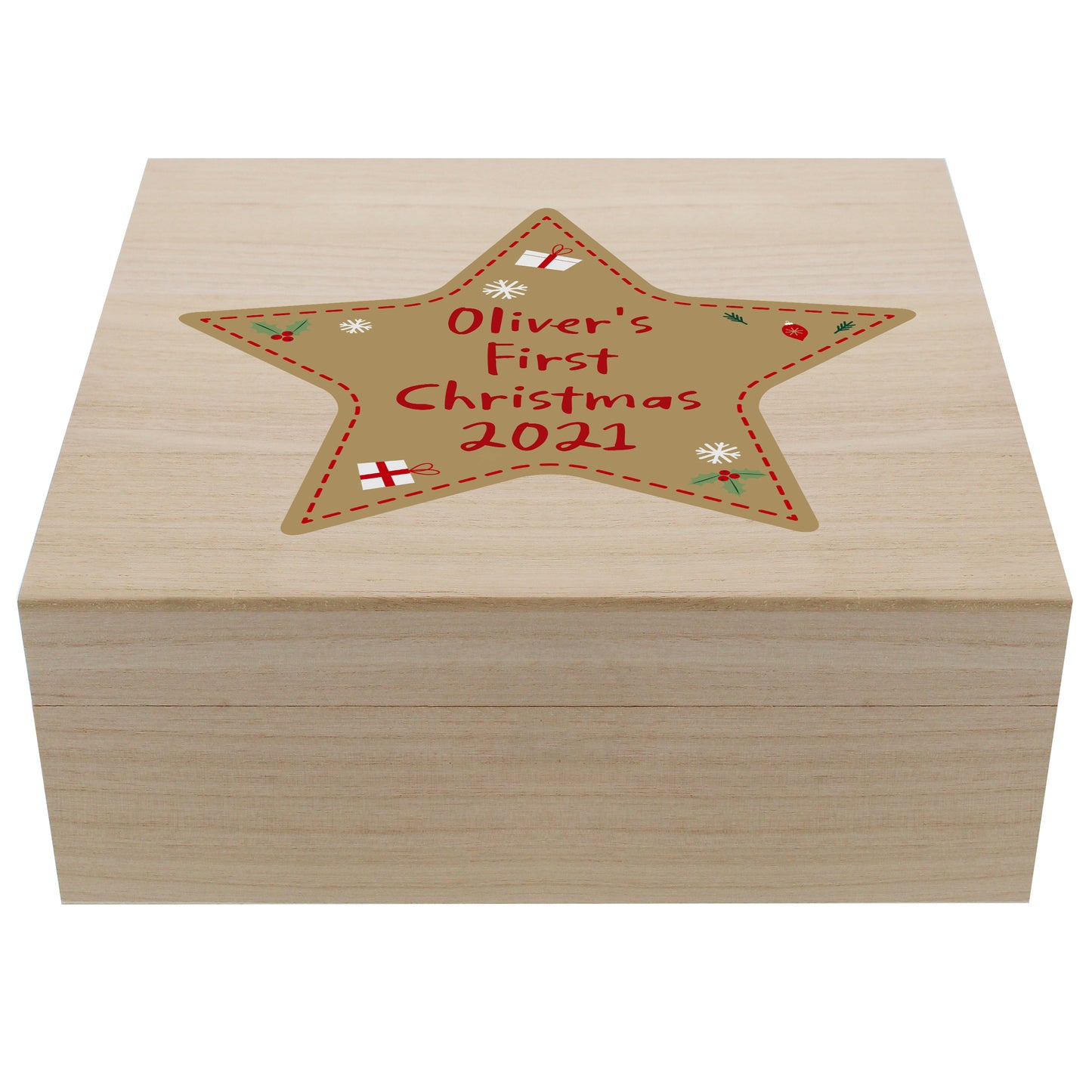 Personalised Christmas Star Large Wooden Keepsake Box