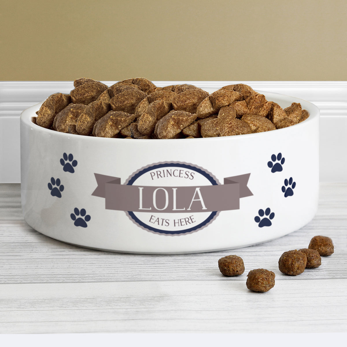 Personalised Blue Paws 15cm Medium White Pet Bowl