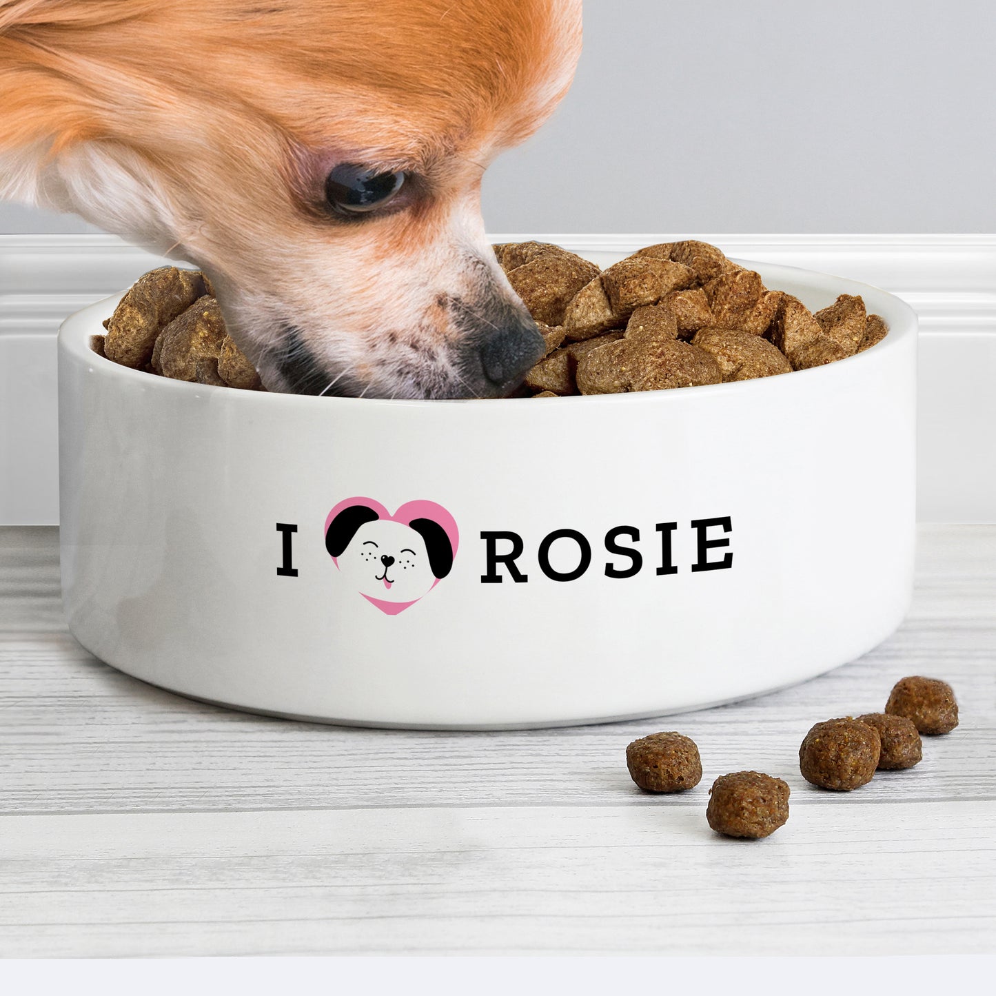 Personalised I Love my Dog - Cute Design 15cm Medium Ceramic White Pet Bowl