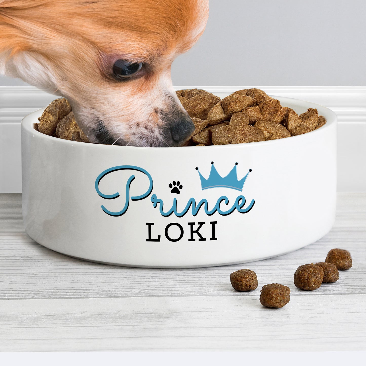Personalised Prince 15cm Medium Ceramic White Pet Bowl