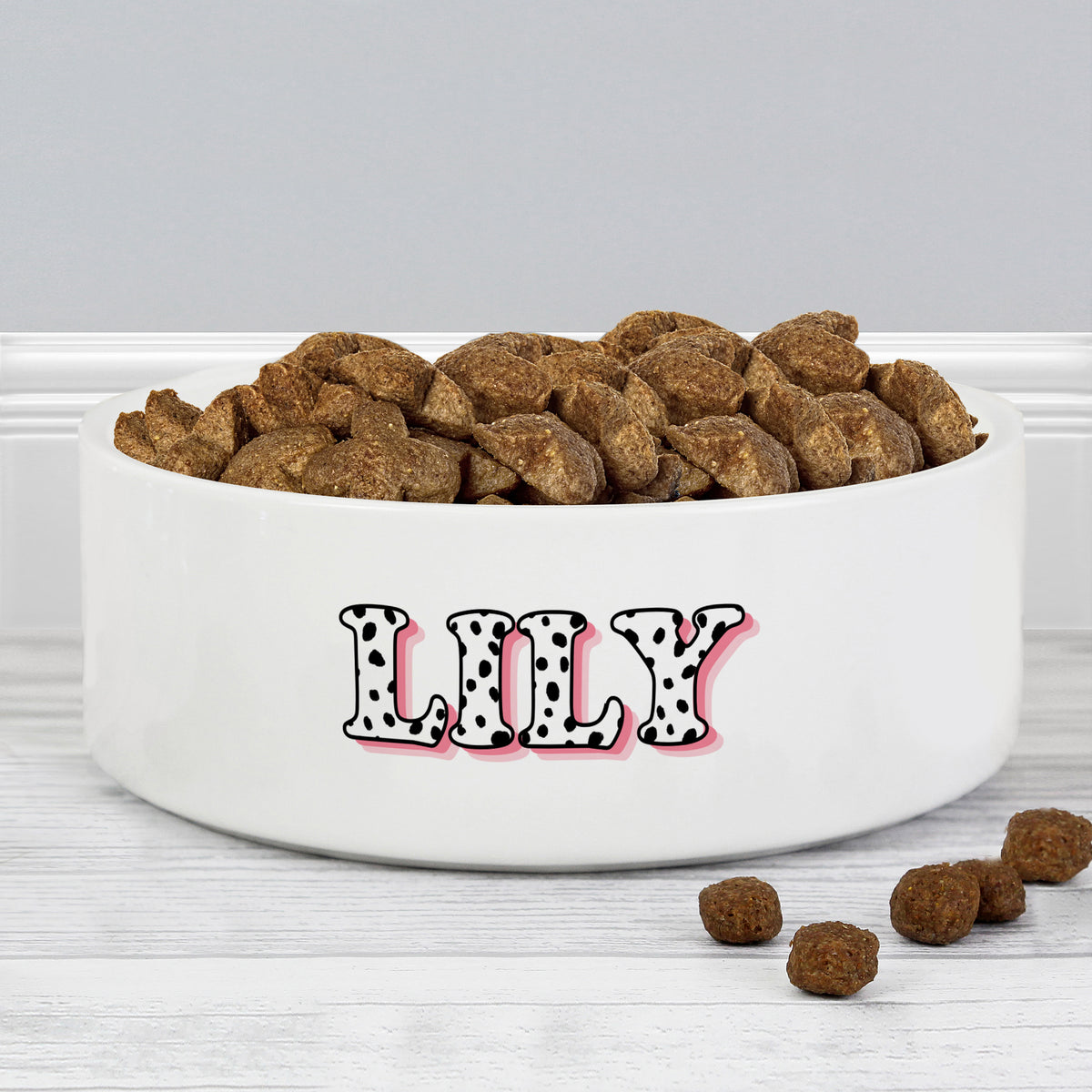 Personalised Pink Spots Name 15cm Medium Pet Bowl