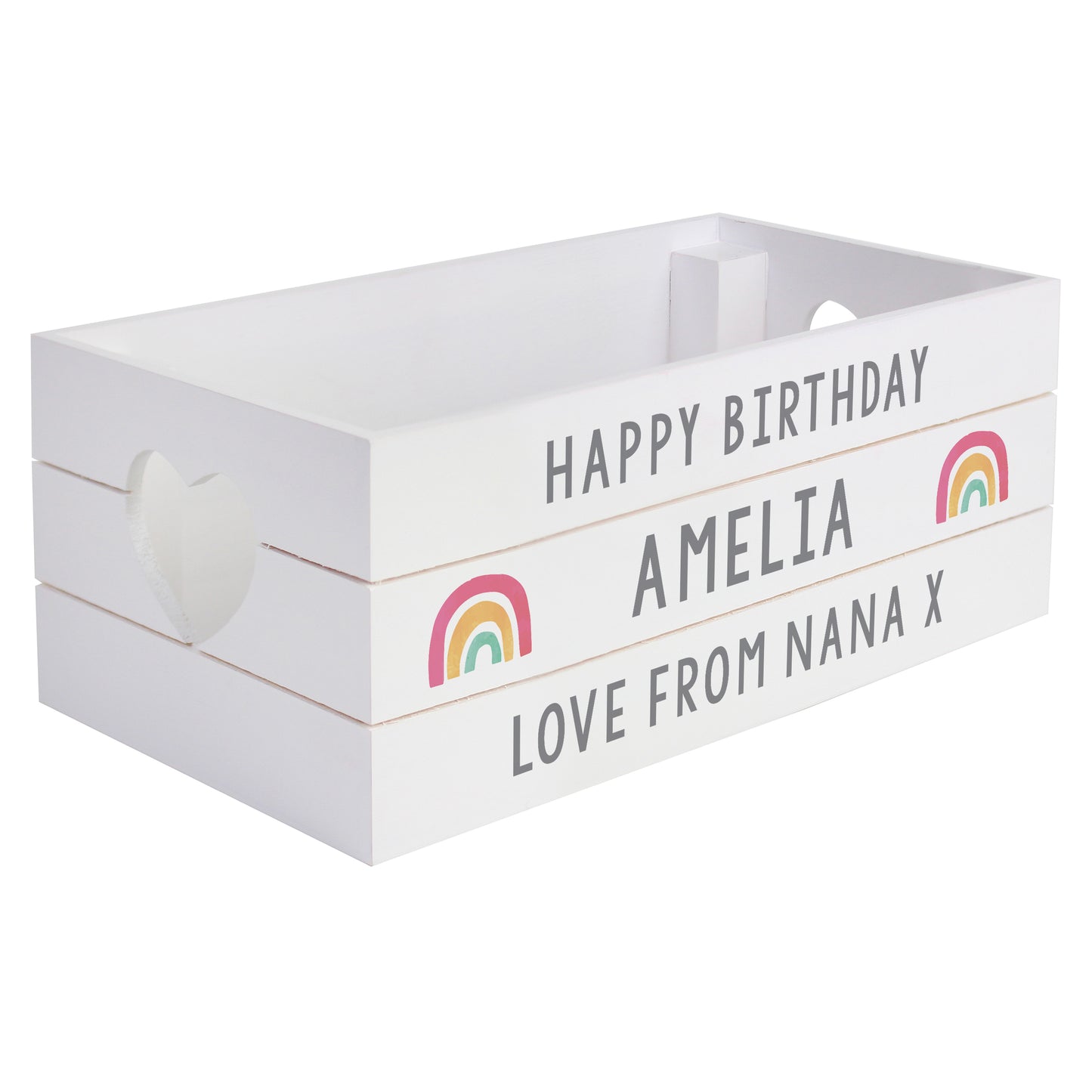 Personalised Rainbow White Wooden Crate