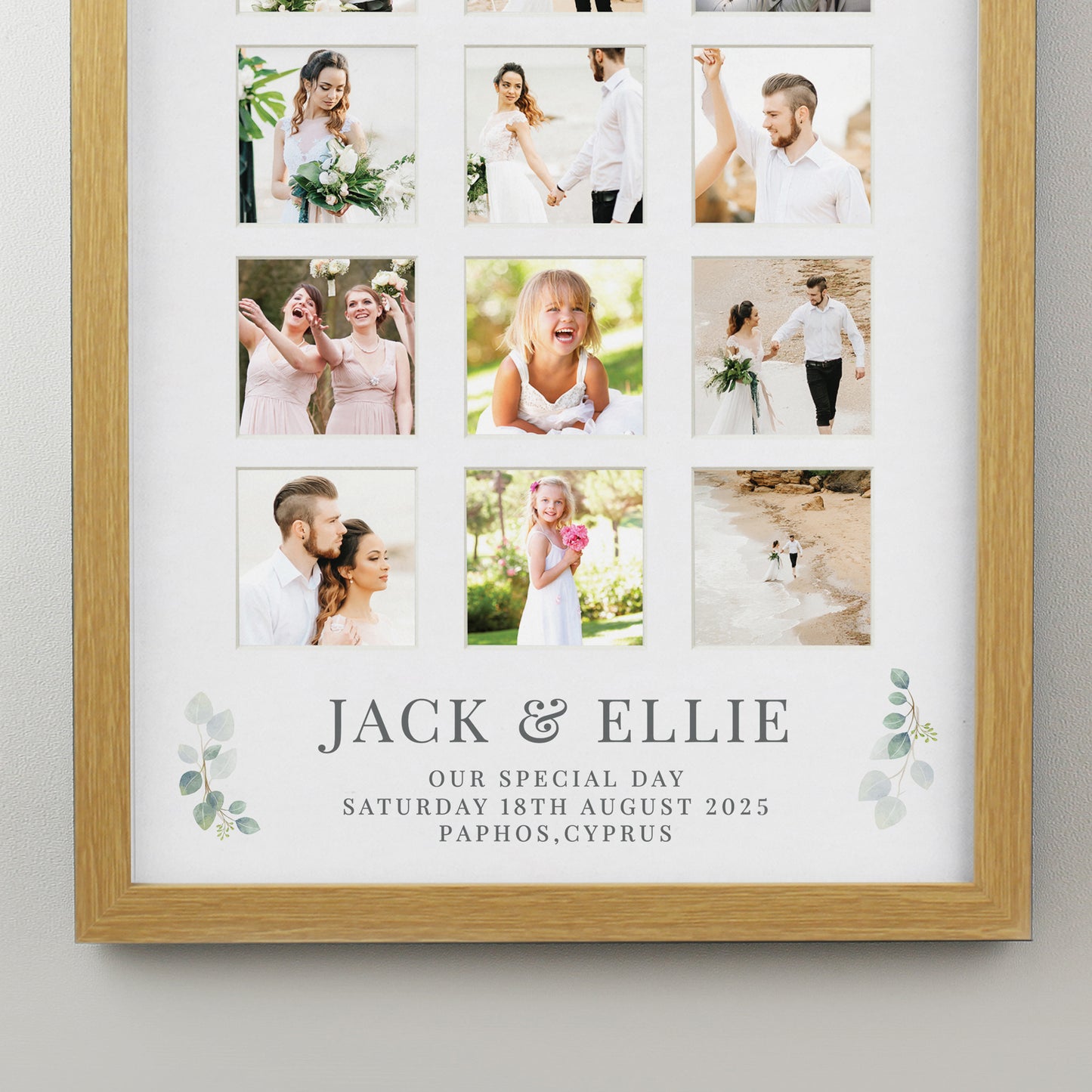 Personalised Wedding Oak Multi Photo Frame