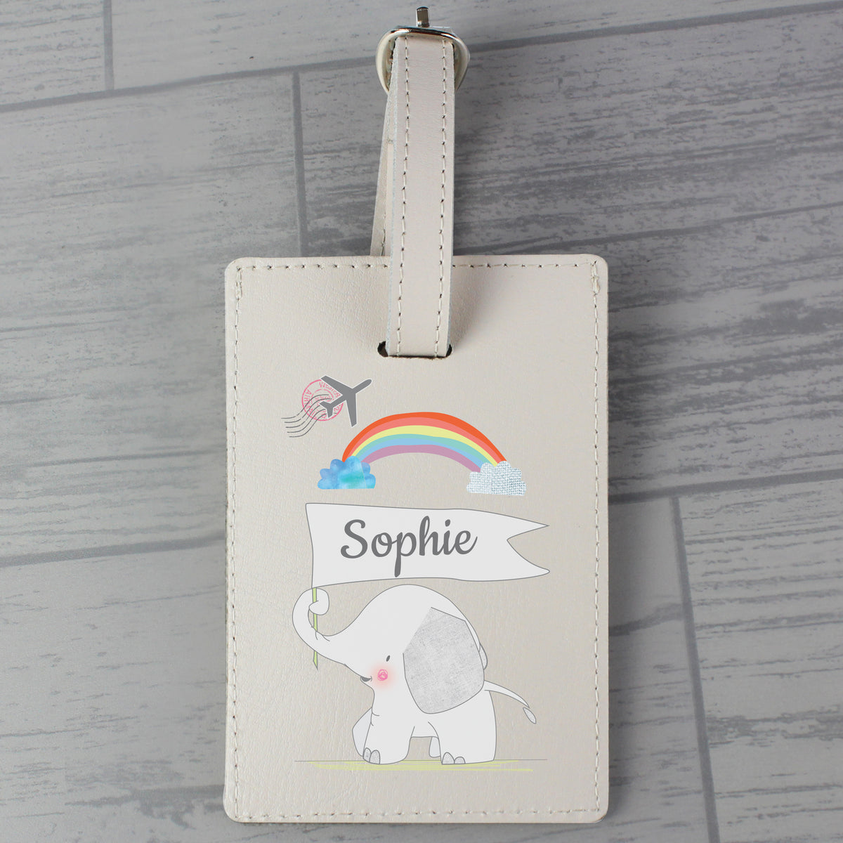 Personalised Hessian Elephant Cream Luggage Tag