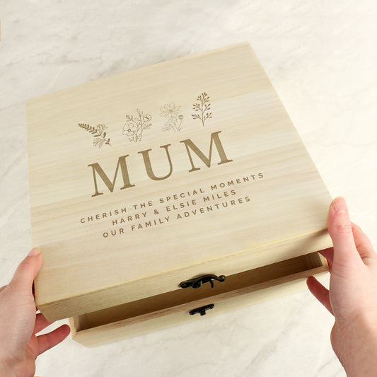 Personalised Engraved Floral Wooden Keepsake Box