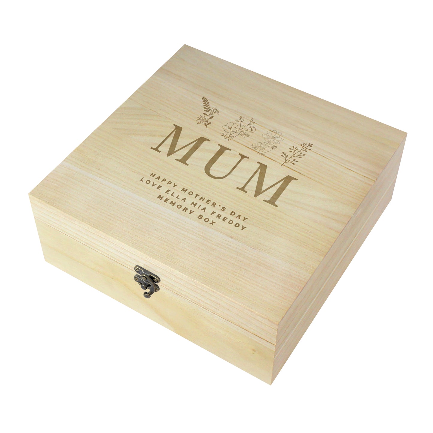 Personalised Engraved Floral Wooden Keepsake Box