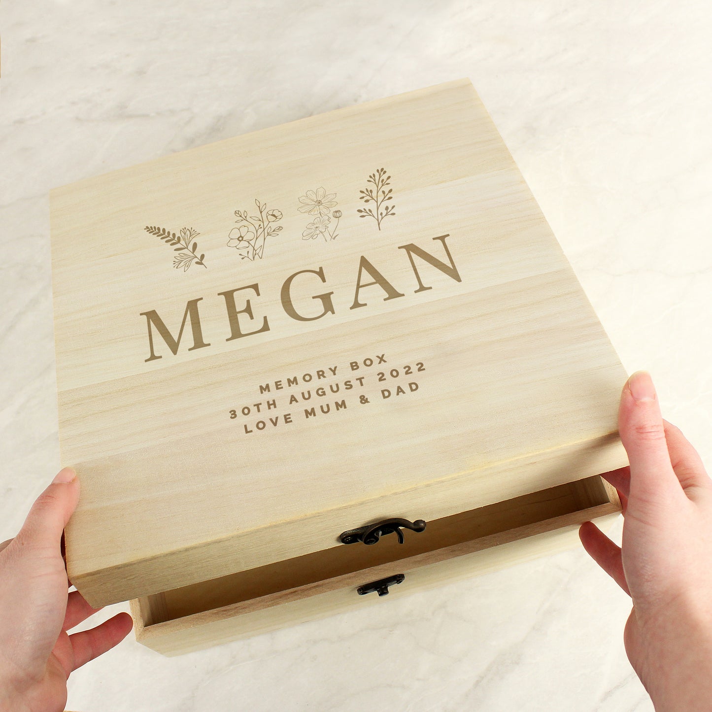 Personalised Engraved Floral Wooden Keepsake Box