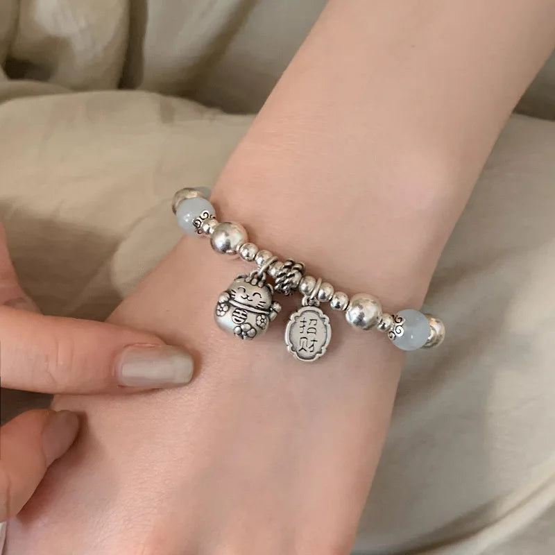 925 Sterling Silver Punk Geometric Bead Bracelet