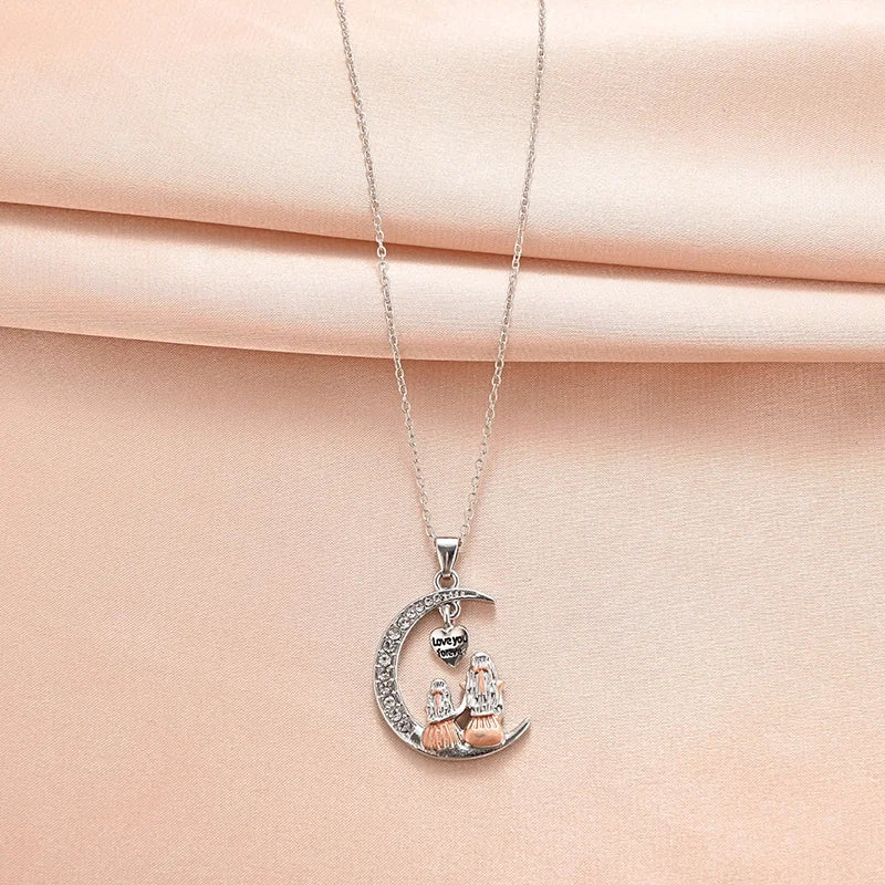 Mom & Daughter Moon Pendant –Love You Forever Heart in Keychain or Necklace