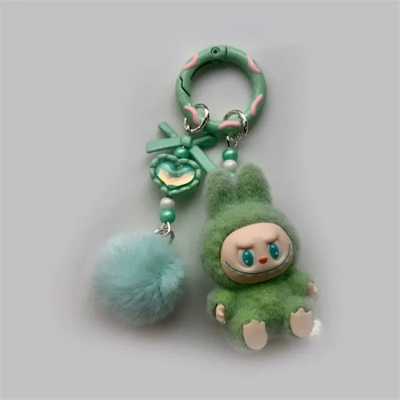 Labubu Mini Plush Keychain with Fluffy Ball
