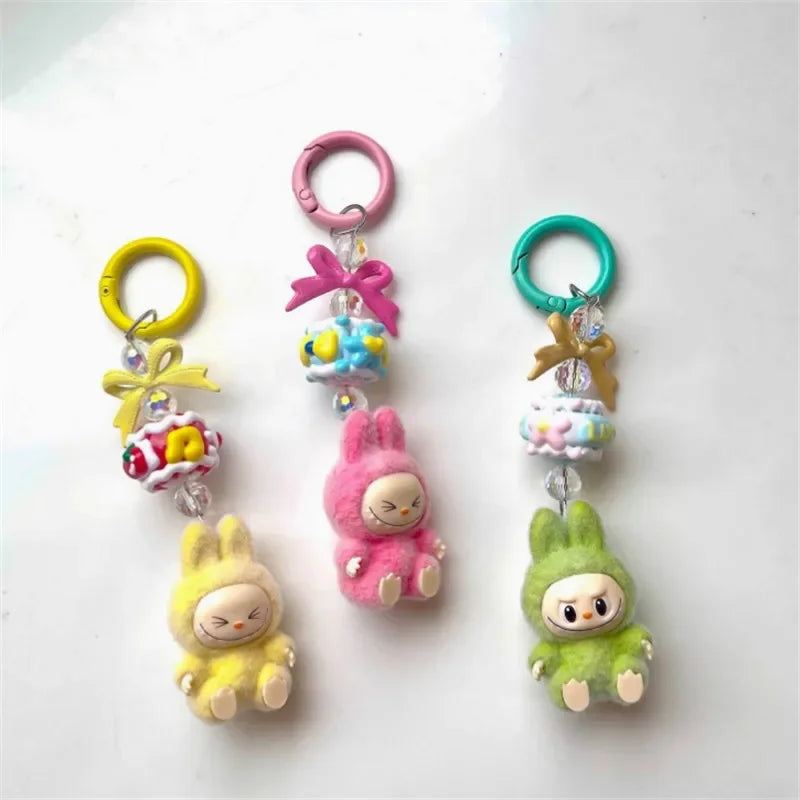 Labubu Mini Plush Keychain with Fluffy Ball