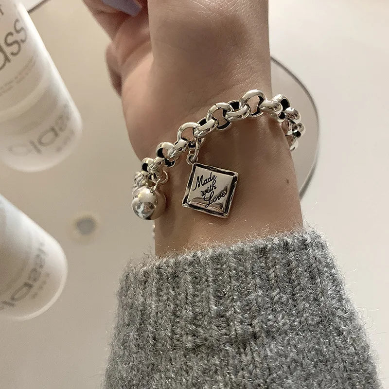 925 Sterling Silver Punk Geometric Bead Bracelet