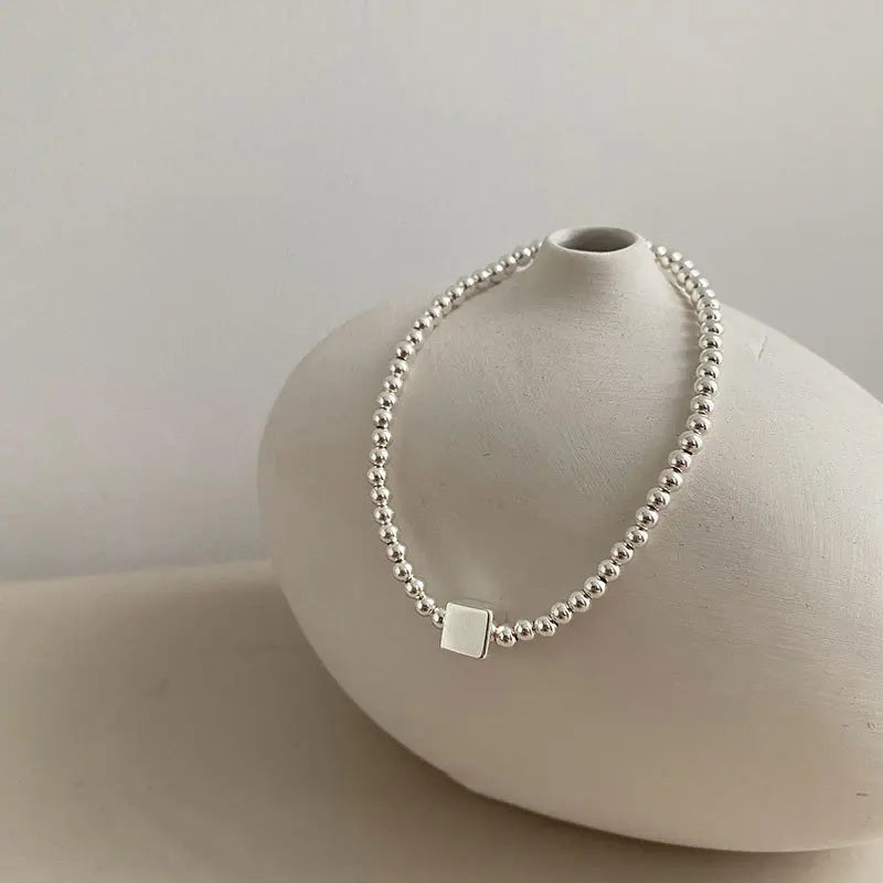 925 Sterling Silver Punk Geometric Bead Bracelet