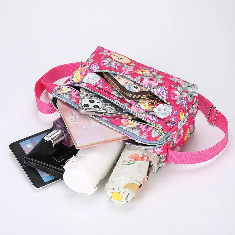 Women's Large Floral Canvas Shoulder Crossbody Handbag