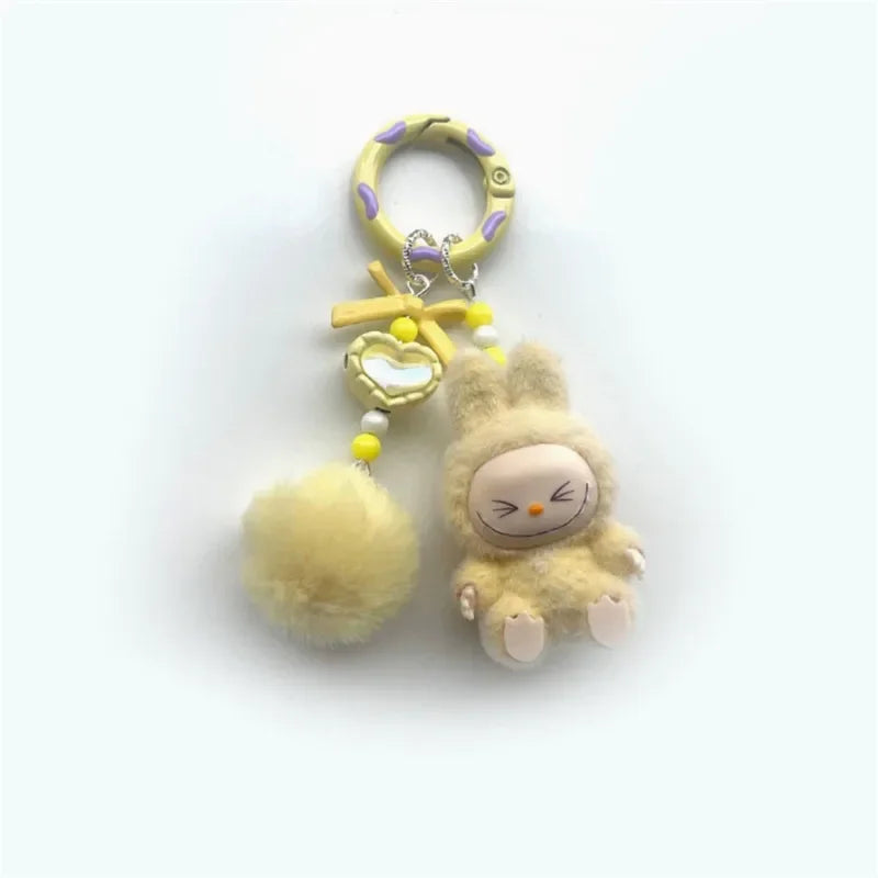 Labubu Mini Plush Keychain with Fluffy Ball