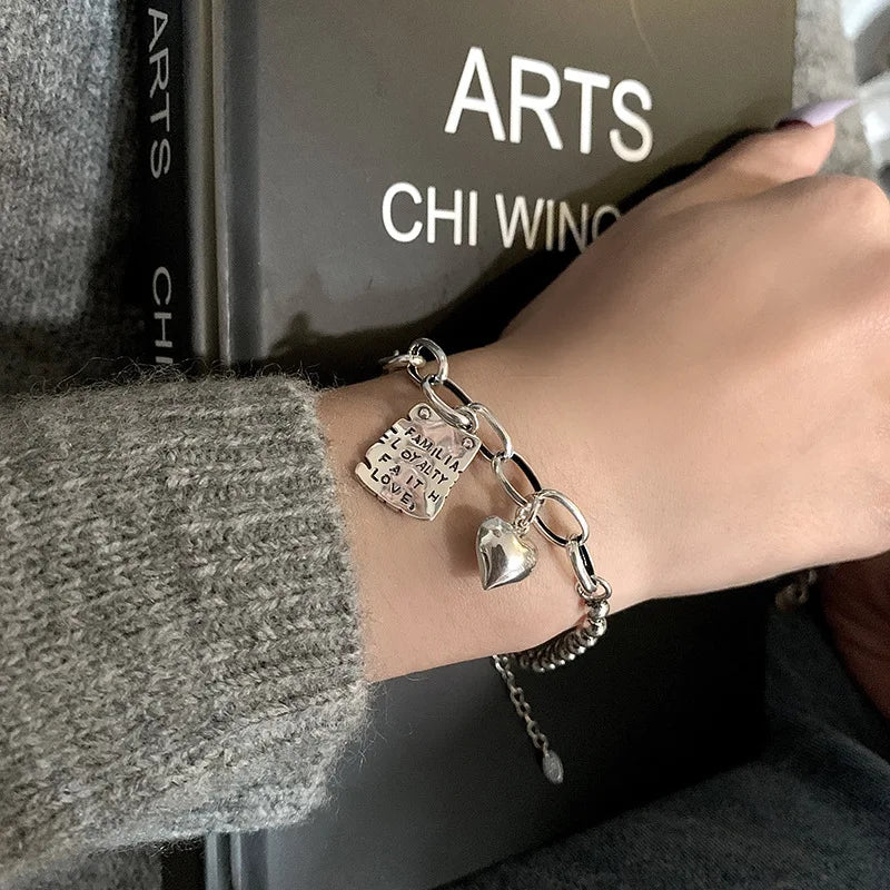 925 Sterling Silver Punk Geometric Bead Bracelet