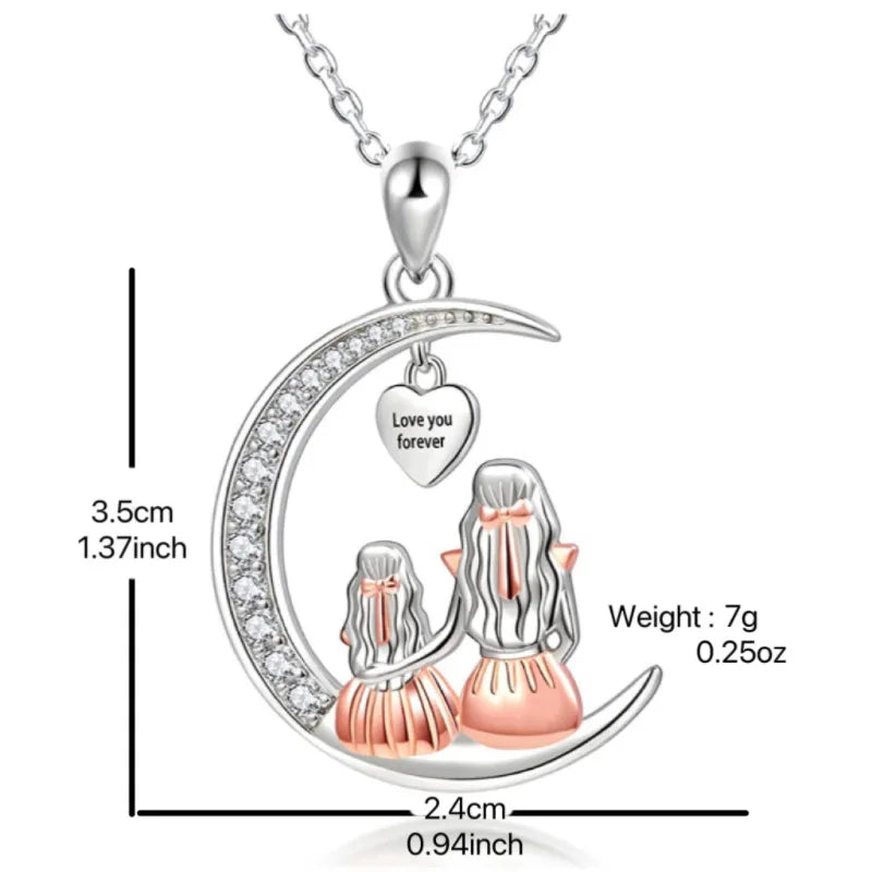 Mom & Daughter Moon Pendant –Love You Forever Heart in Keychain or Necklace