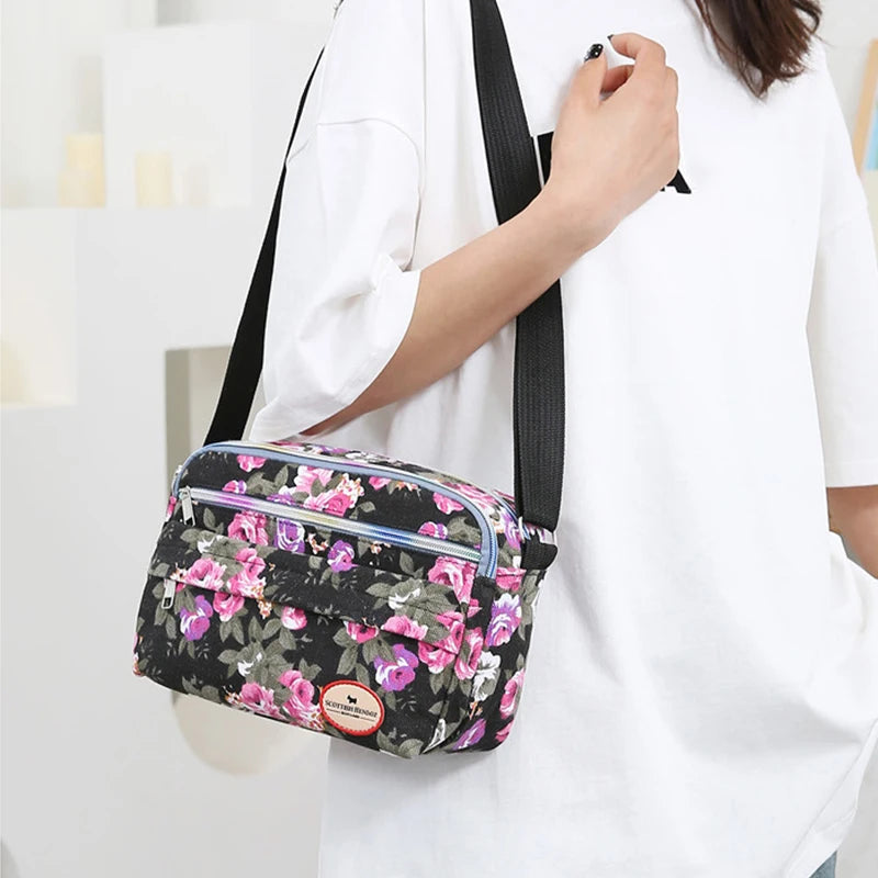 Women's Large Floral Canvas Shoulder Crossbody Handbag