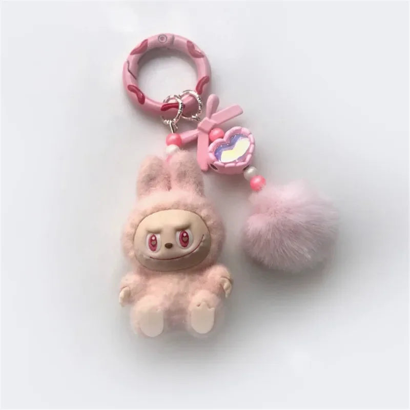 Labubu Mini Plush Keychain with Fluffy Ball