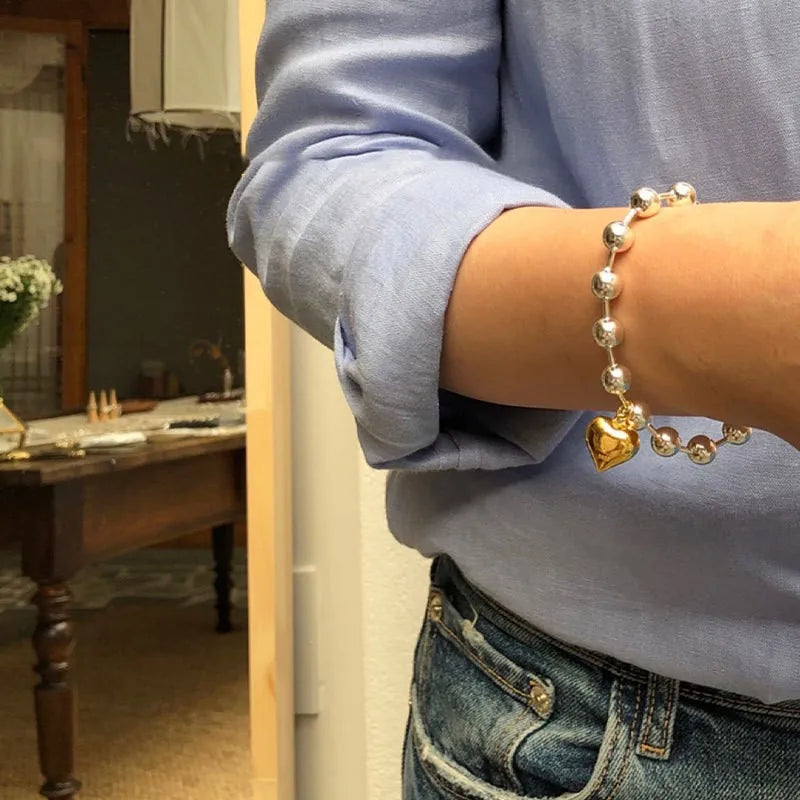 925 Sterling Silver Punk Geometric Bead Bracelet