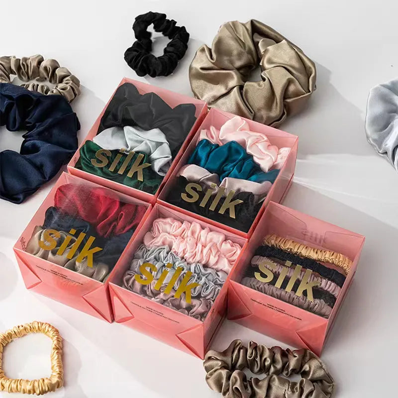 100% Pure Mulberry Silk Hair Scrunchies in Gift box