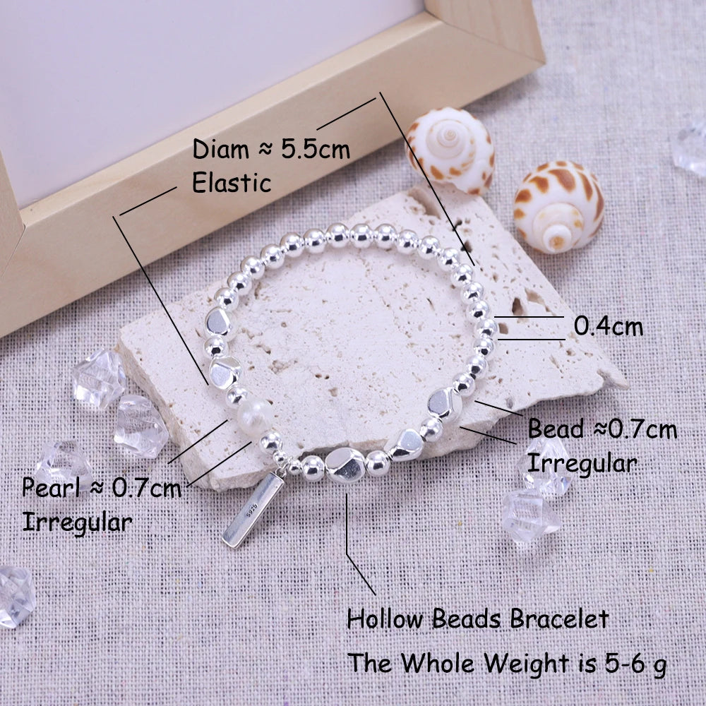 925 Sterling Silver Punk Geometric Bead Bracelet