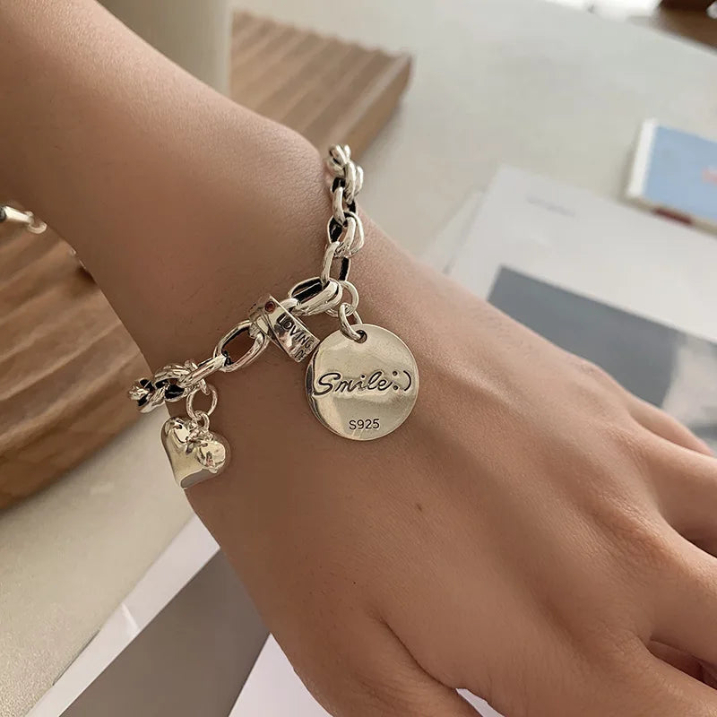 925 Sterling Silver Punk Geometric Bead Bracelet