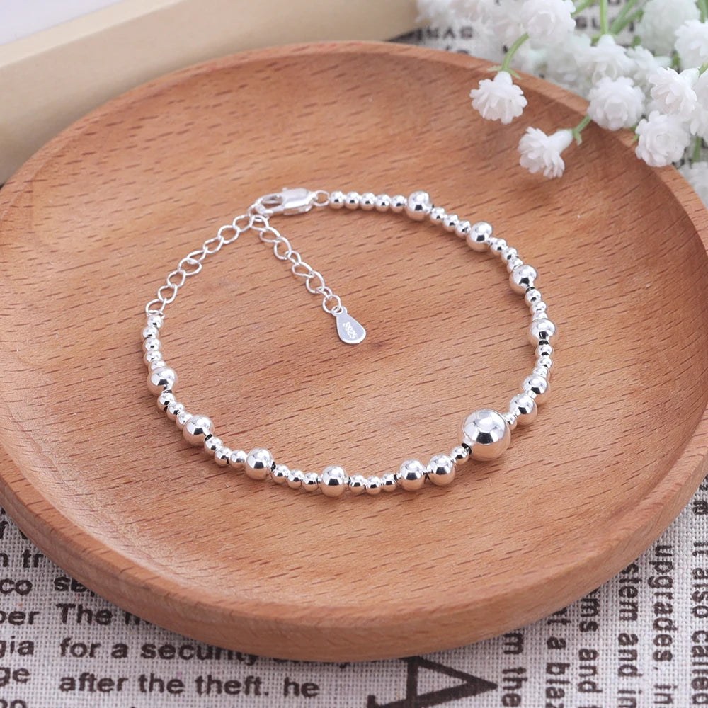 925 Sterling Silver Punk Geometric Bead Bracelet