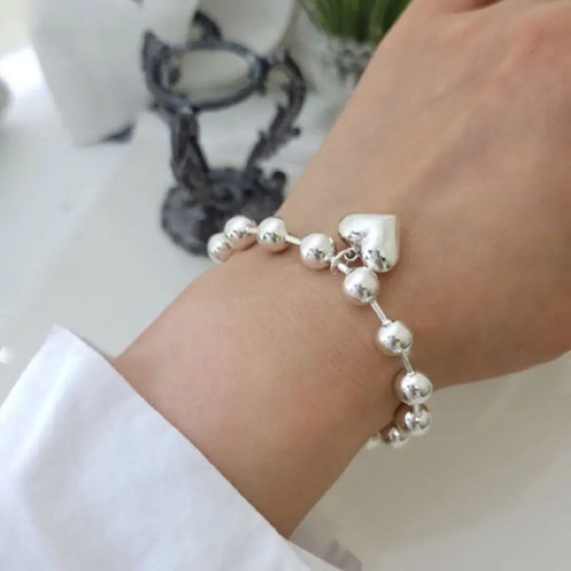 925 Sterling Silver Punk Geometric Bead Bracelet